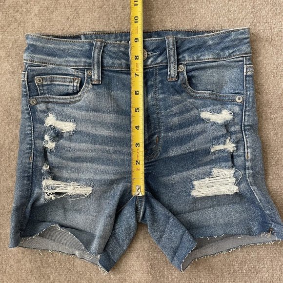 American Eagle Shorts Womens 2 Hi Rise Shortie Distressed Jean Cut Off Denim NEW - Picture 6 of 9